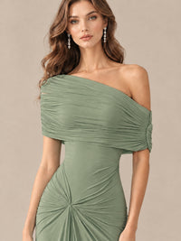 Elegant Draped Off Shoulder Ruched Mermaid Chiffon Formal Evening Gown