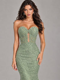 Strapless Corset Mermaid Prom Dress Lace Appliqué Formal Gown