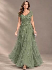 Lace Appliques A-line Mother of The Bride Dresses with Short Sleeves
