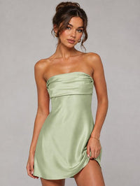 Burnt Orange Strapless Satin Mini Dress