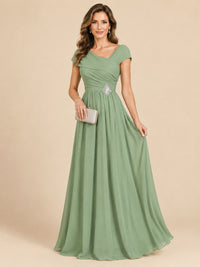 Cap Sleeve Mother of The Bride Dresses Long Chiffon Formal Gowns