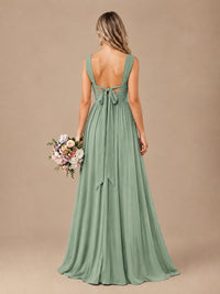 Pleated Chiffon V Neck Wedding Bridesmaid Dresses Floor Length with Slit