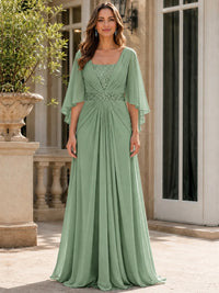Elegant V-Neck Sequined Chiffon Mother of the Bride Dress with Flutter Sleeves