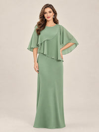 Sage Green-Chiffon 2 Piece A Line Mother of The Bride Dresses with Cape