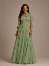 Embellished Appliques Mother of the Bride Dress with 3/4 Sleeves