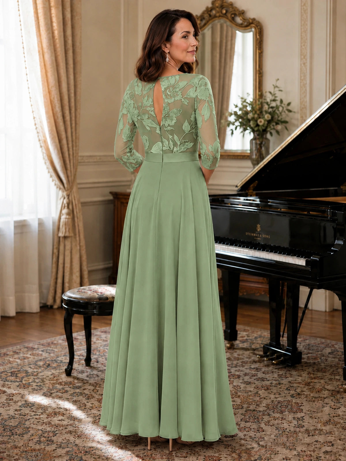 Lace Applique Wide-Leg Chiffon Mother of the Bride Jumpsuit