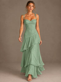 Spaghetti Strap Tiered Ruffles Chiffon Prom Dress