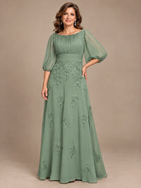 A-Line Mother of the Bride Dress with Sheer Puff Sleeves