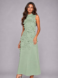 3D Floral Applique High Neck Prom Maxi Dress