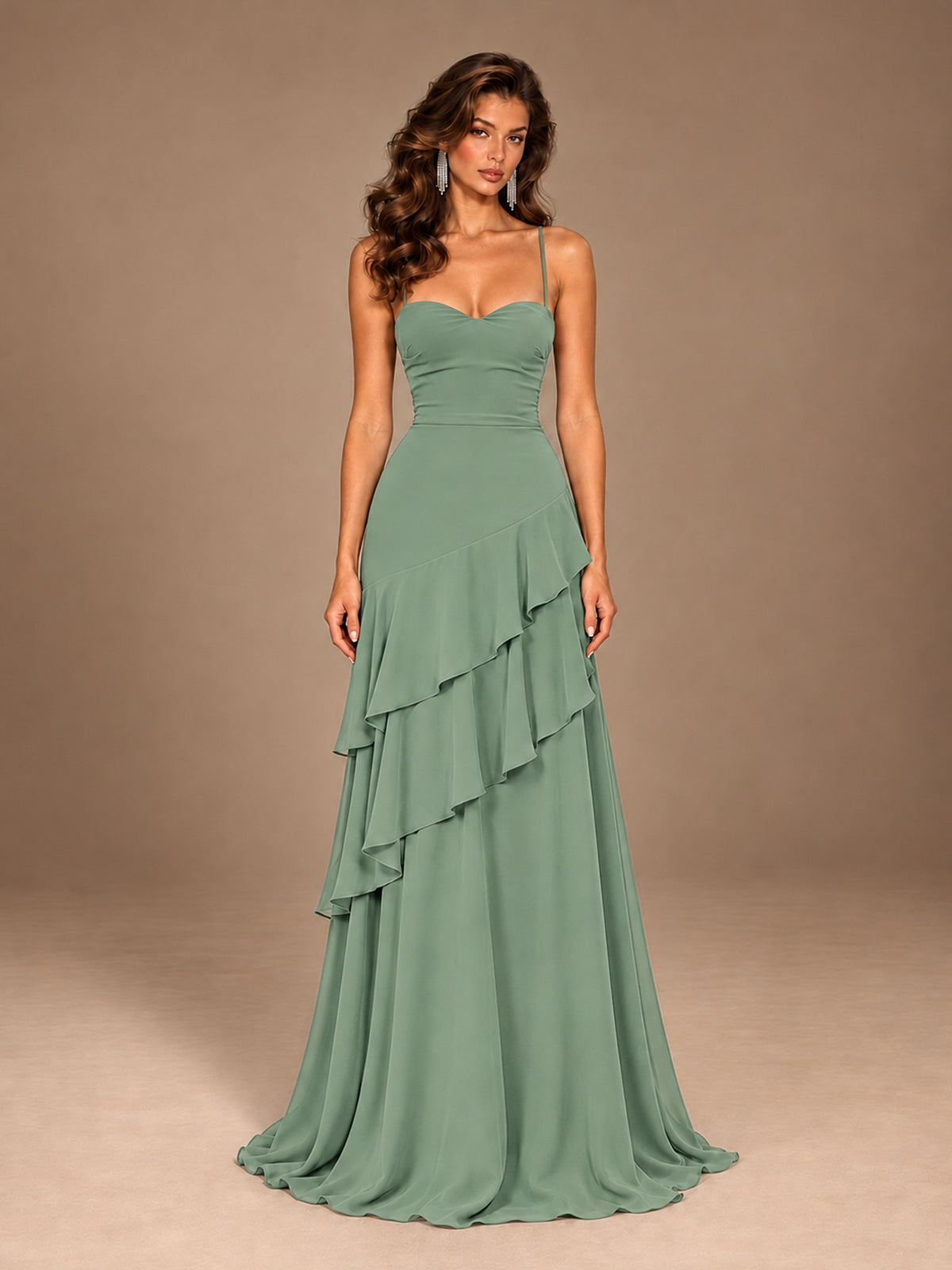 Sweetheart A-Line Ruffle Prom Dress with Spaghetti Straps