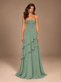 Sweetheart A-Line Ruffle Prom Dress with Spaghetti Straps