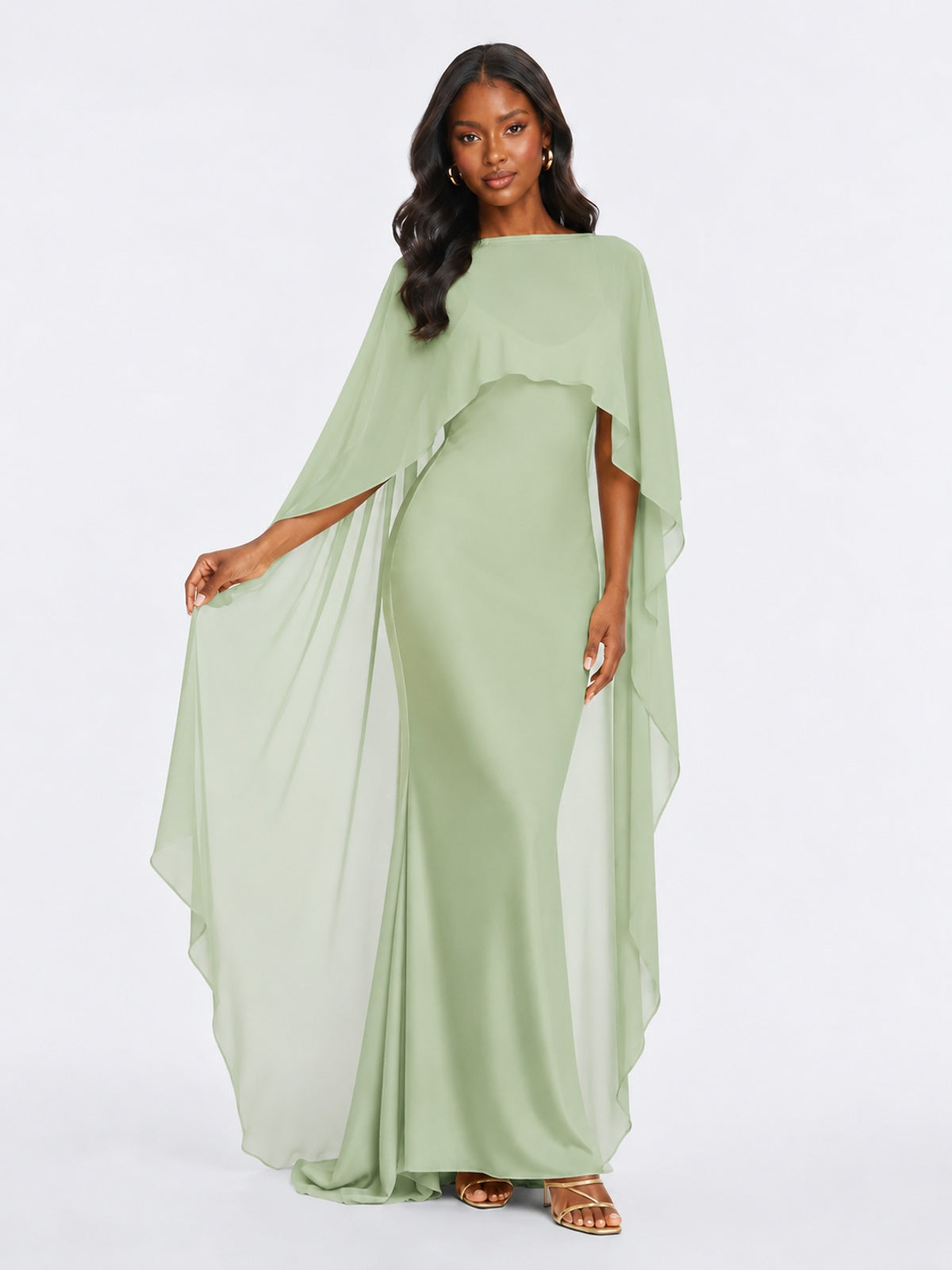 Satin Cape Prom Dresses Meramid Maxi Dress