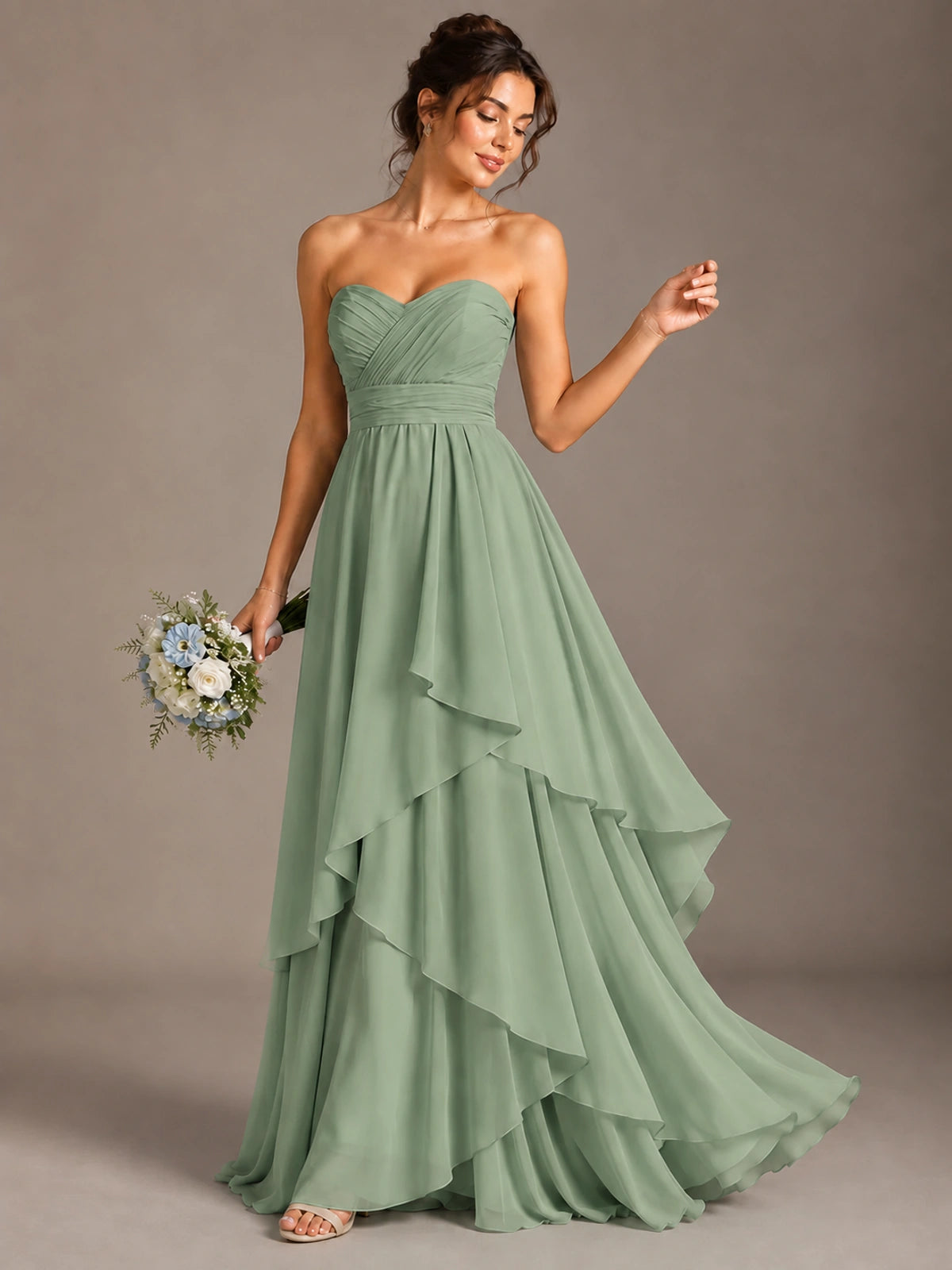 Strapless Ruffle A-Line Maxi Dress