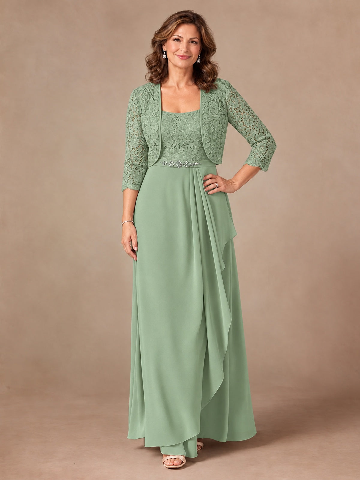 Blush Pink A-Line Mother of the Bride Dress with Lace Jacket and Ruffles