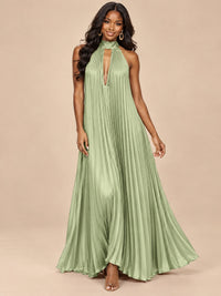 Rust Orange Pleated Halter Neck Maxi Dress