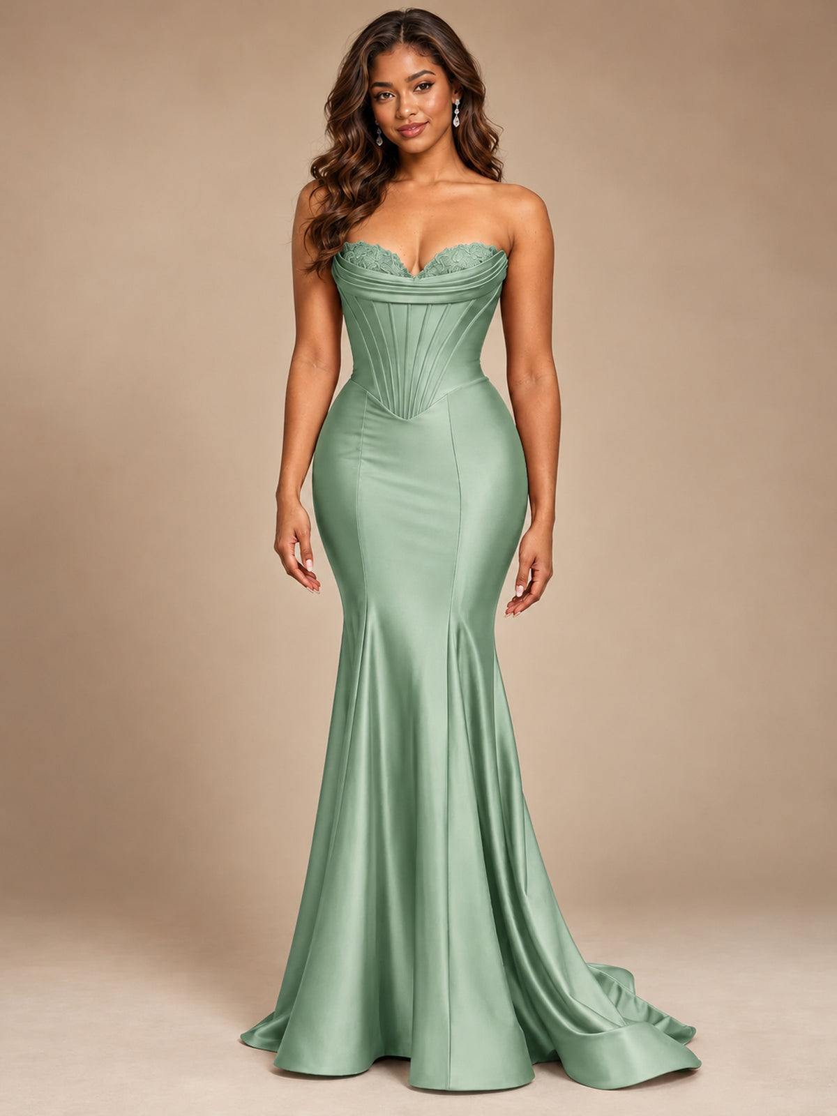 Red Strapless Satin Mermaid Prom Dress with Corset Bodice