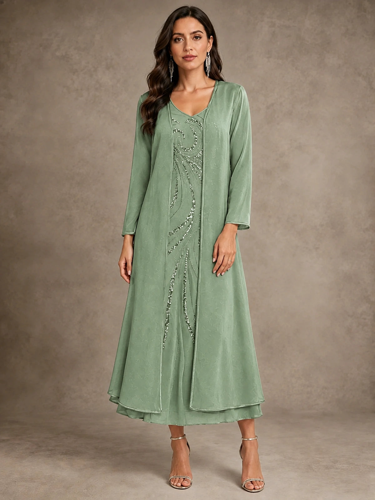Sequin Chiffon Mother of the Bride Dress with Jacket