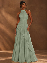 Wrap Pleated Prom Dress Halter A-line Chiffon Formal Wedding Dress