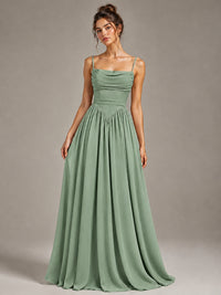 Spaghetti Strap Ruched Chiffon Maxi Dress with Backless