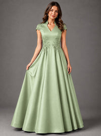 Lace Appliqué A-Line Satin Maxi Dress