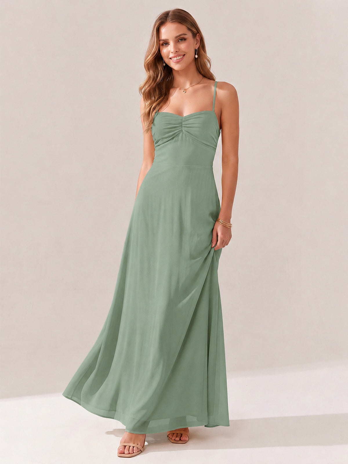 JOVELLEE Yellow Sweetheart Ruched Bust Chiffon Maxi Dress
