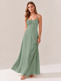 JOVELLEE Yellow Sweetheart Ruched Bust Chiffon Maxi Dress