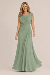 Cowl Neck Ruched Chiffon Mother of the Bride Dress