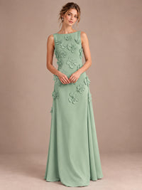 3D Floral Applique Sleeveless Formal Maxi Dress