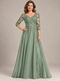 Sequin Lace A-Line Mother of the Bride Dress with 3/4 Sleeves