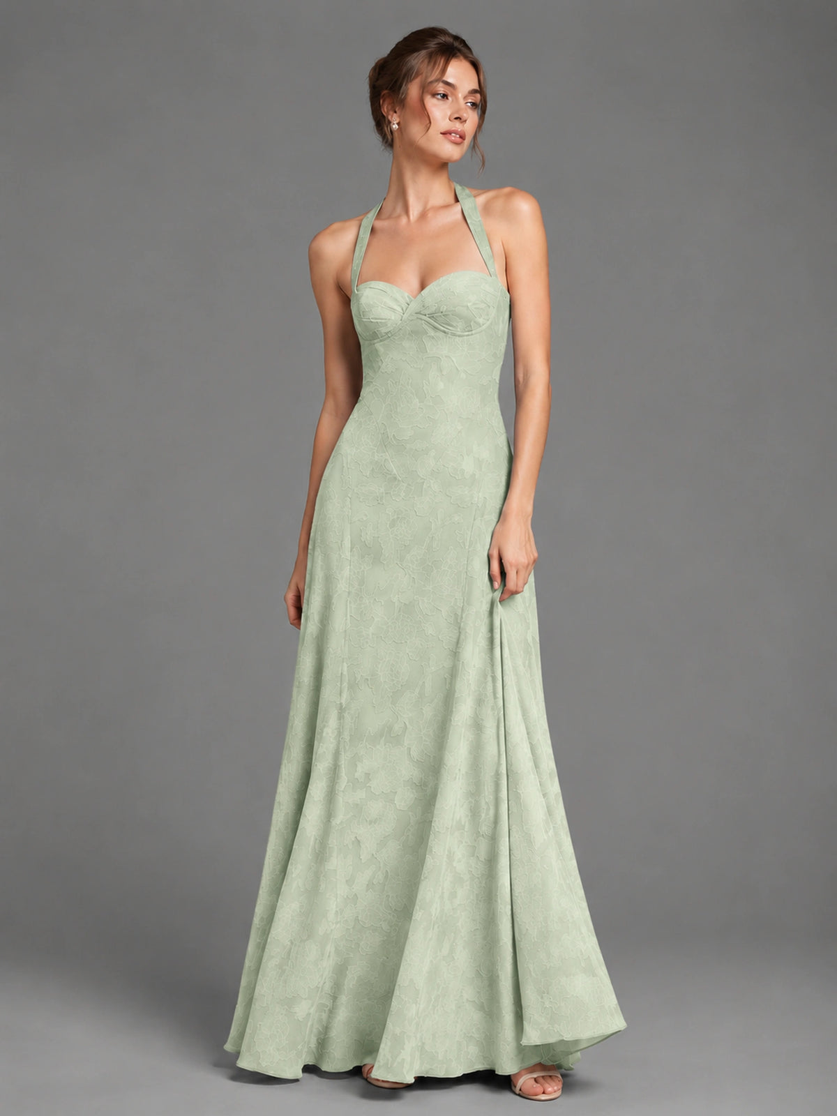 A-Line Halter Floral Chiffon Maxi Dress