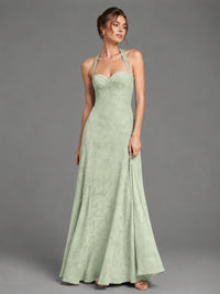 A-Line Halter Floral Chiffon Maxi Dress