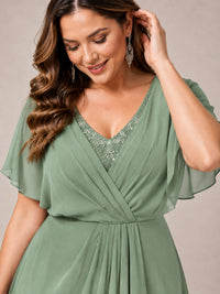 Navy Blue A-Line V-Neck Tea-Length Mother of the Bride Dress
