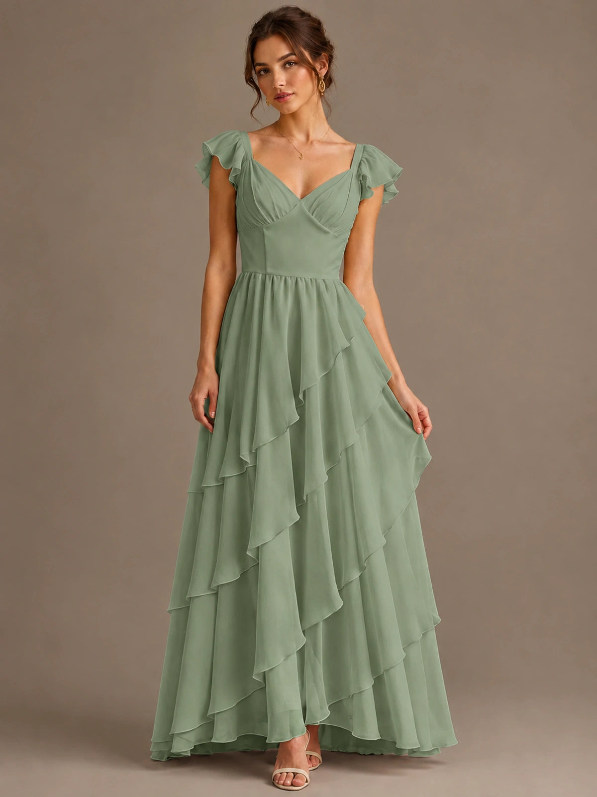 Ruffle Tiered V Neck Maxi Dress