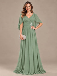 Ruched V Neck Mother of The Bride Dresses with Shawls Appliques and Cap Sleeves
