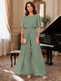 Chiffon Mother of the Bride Jumpsuit with Layered Cape Sleeves