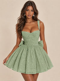 Sweetheart Glitter Tulle Puffy Mini Dress with Bow