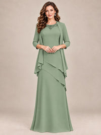 Dusty Blue Two-Piece Chiffon Mother of the Bride Dress with Jacket