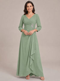 Sage Green-Long Sleeve Chiffon Beaded Mother of The Bride Dresses for Women
