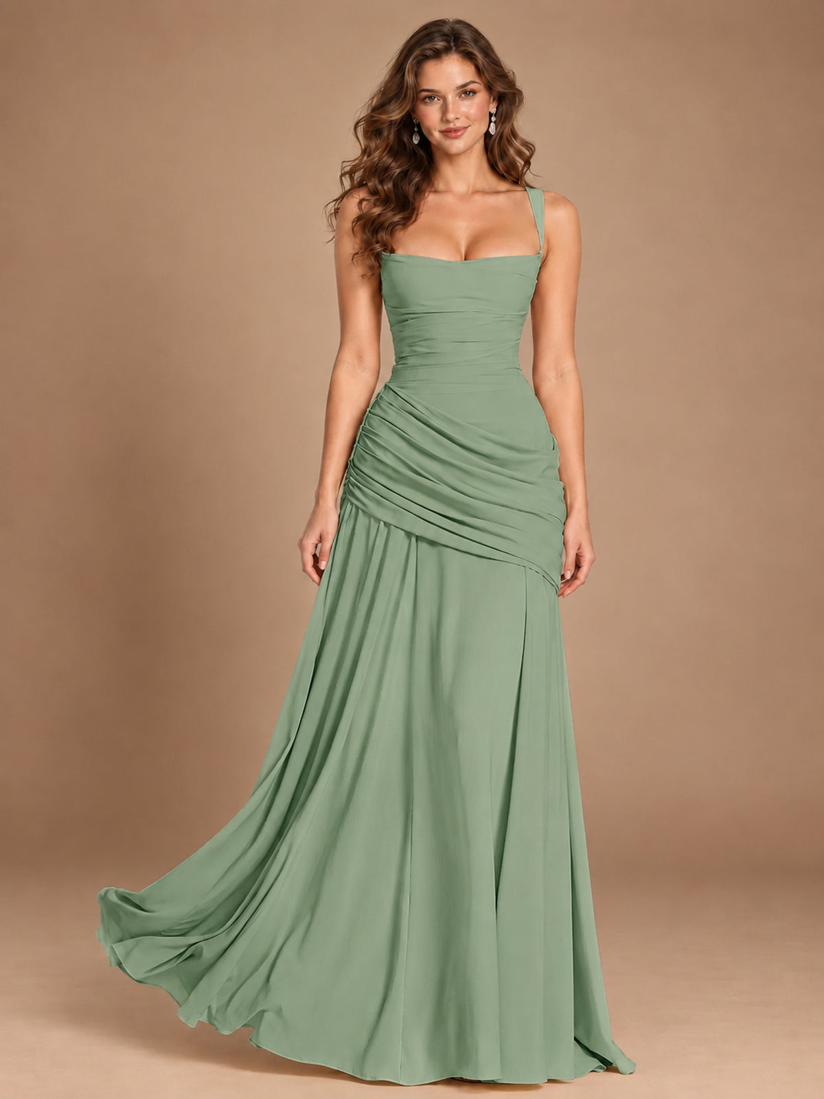 Butter Yellow Square Neck Ruched A-Line Prom Dress