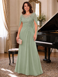 Elegant Applique Chiffon Mother of the Bride Dress with Cape Sleeves