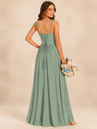 Spaghetti Straps Pleated Chiffon Bridesmaid Dress with Ruffle Slit