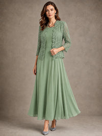 2-Piece Chiffon Mother of the Bride Dress with Lace Jacket
