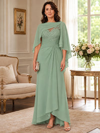 Elegant Chiffon Mother of the Bride Dress with Lace Applique and Cape Sleeves