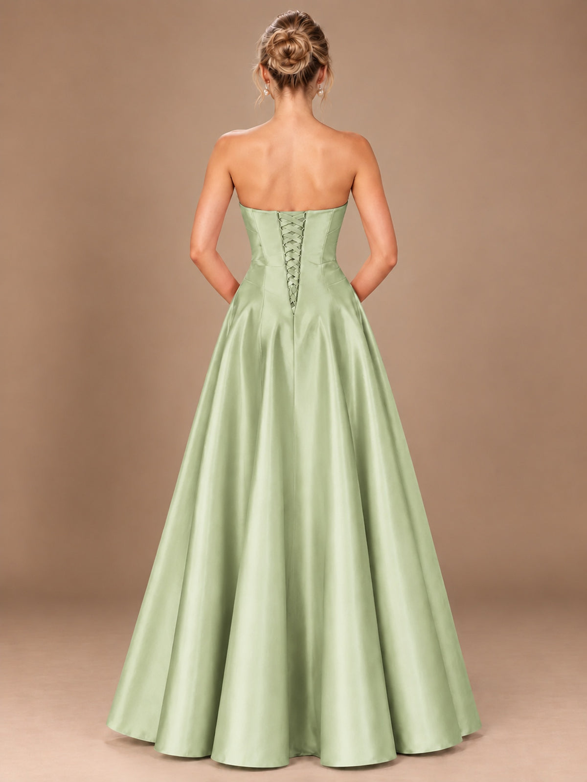 Blush Pink Strapless Satin A-Line Prom Dress with Ruched Bodice