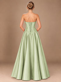 Blush Pink Strapless Satin A-Line Prom Dress with Ruched Bodice