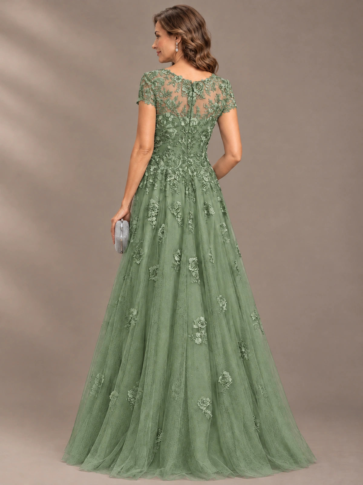 Lace Appliques A-line Mother of The Bride Dresses with Short Sleeves