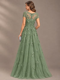 Lace Appliques A-line Mother of The Bride Dresses with Short Sleeves