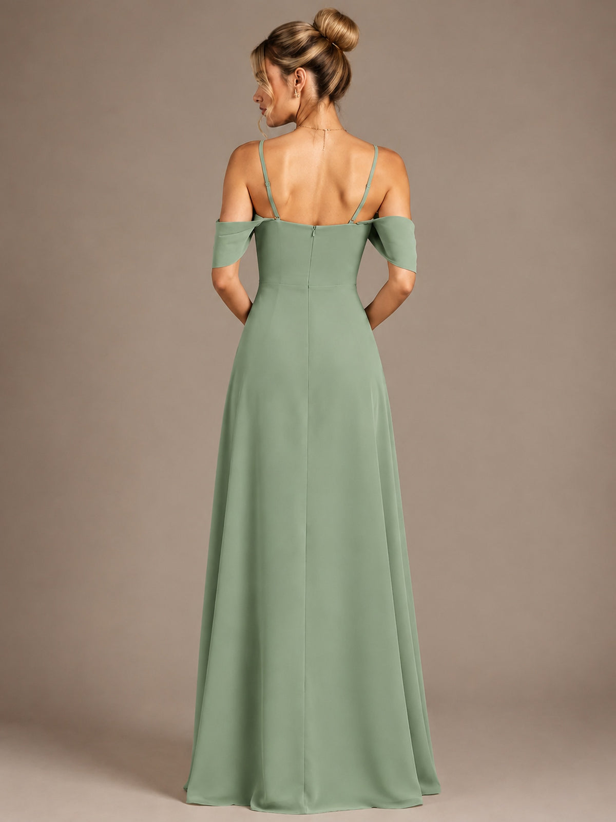 Spaghetti Strap Chiffon Bridesmaid Dress with Ruffles Slit