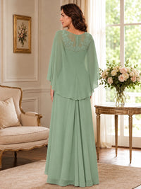 Elegant Chiffon Mother of the Bride Dress with Lace Applique and Cape Sleeves