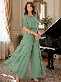 Chiffon Mother of the Bride Jumpsuit with Layered Cape Sleeves